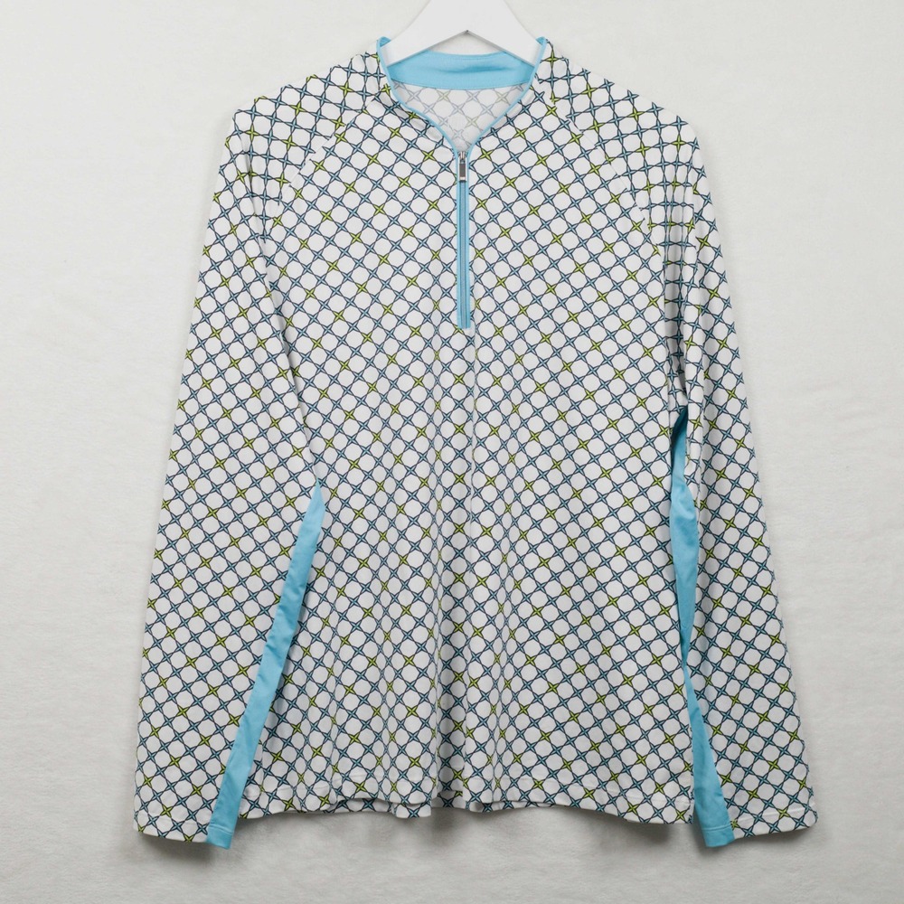 TAIL Geometric Star Print‎ Quarter Zip Pullover Activewear Top White Blue Sz XXL